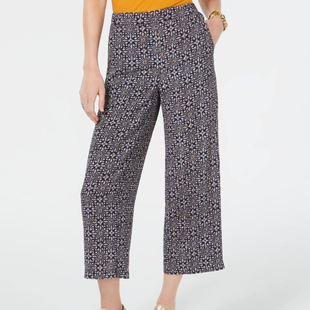 Michael Kors Petite Navy Patterned Wide Leg Pants